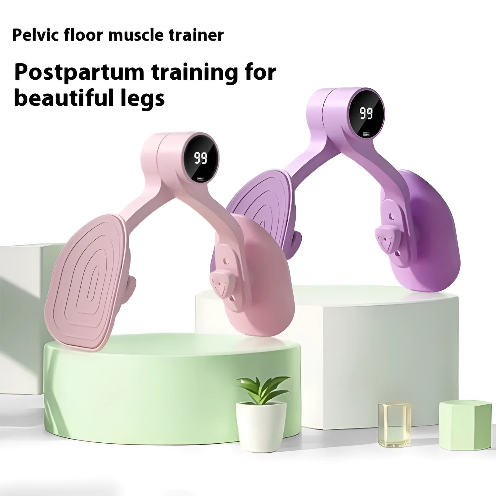 Pink and purple postpartum pelvic floor muscle trainer with PP coated construction and 3-gear adjustable resistance