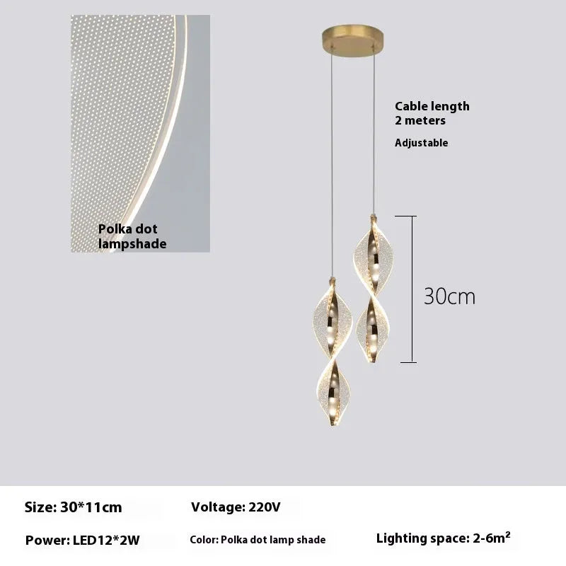 Gold wire-dot acrylic shade small LED pendant light with single or double head configuration