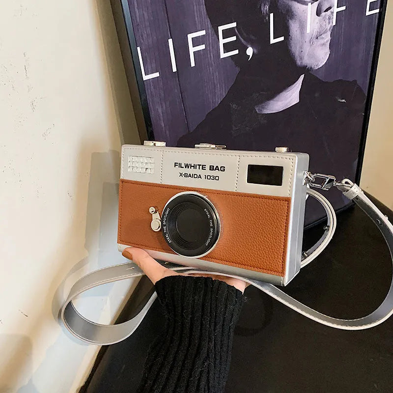 Soft PU mini crossbody camera bag in a horizontal square design with an adjustable strap