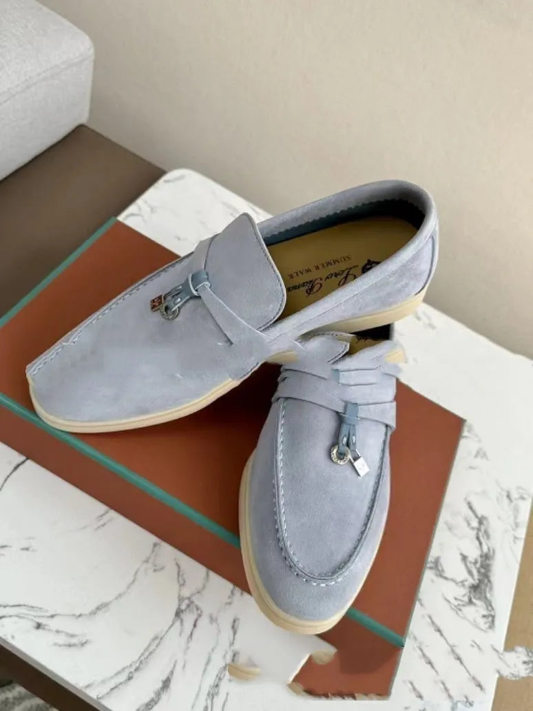 European style gommino slip-on loafers with round toe, high-top design, and decorative sewing lines