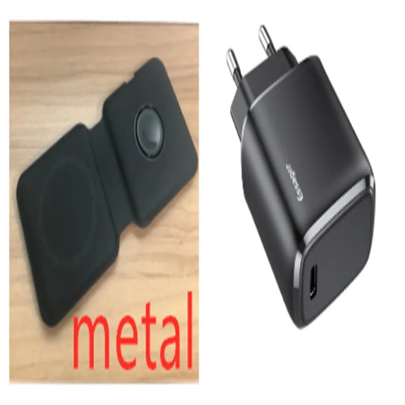White foldable 2-in-1 magnetic wireless charger for phone and watch, showing 180° hinge.