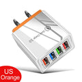 Four-port USB charging head with luminous indicator in black and white colour