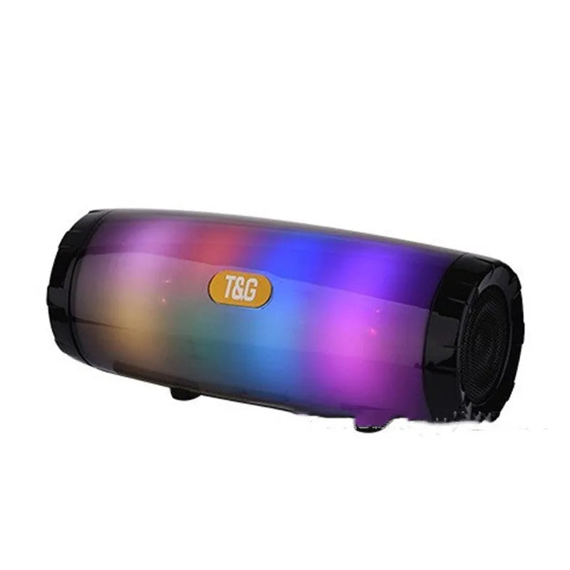 Portable Bluetooth speaker with coloured LED light in black, blue, green, red, or silver grey finish