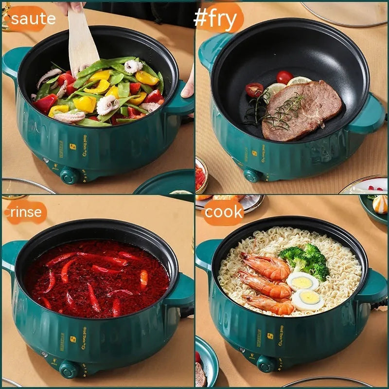 Integrated electric hot pot with non-stick coating and stainless steel body in green colour