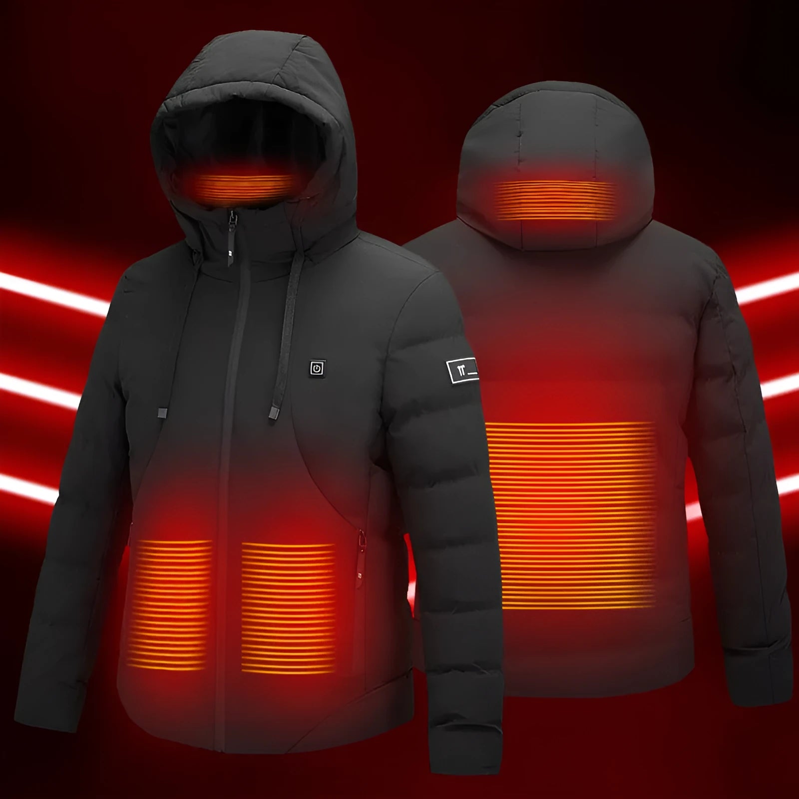 11-zone USB carbon fibre heated jacket in black with dual control