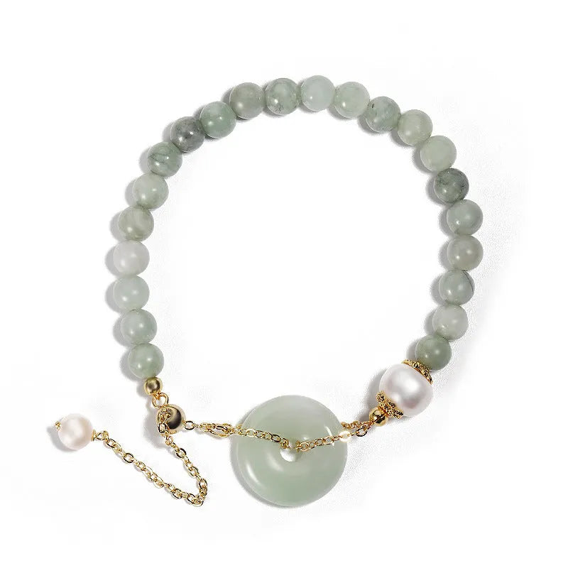 Women's Korean-style crystal bracelet with jade pendant and multiple closure options