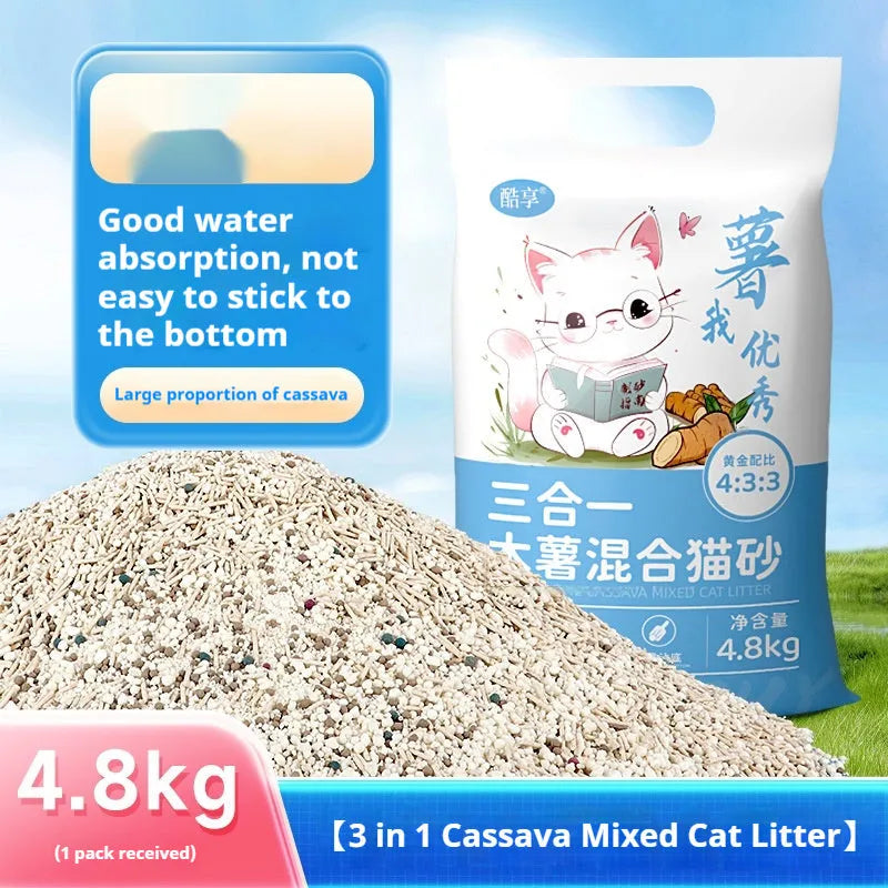 10kg bag of mixed bitter cassava cat litter with tofu and bentonite, dust-free and deodorant, on a white background