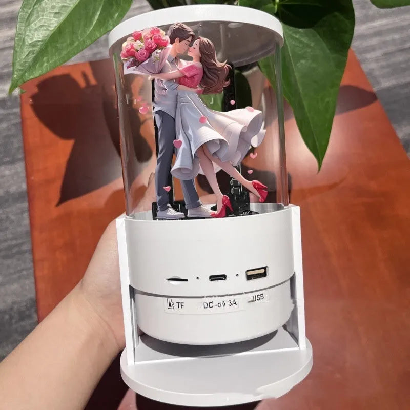 360-degree 3D holographic fan Bluetooth speaker with 10cm cylindrical screen and 160 LEDs in white
