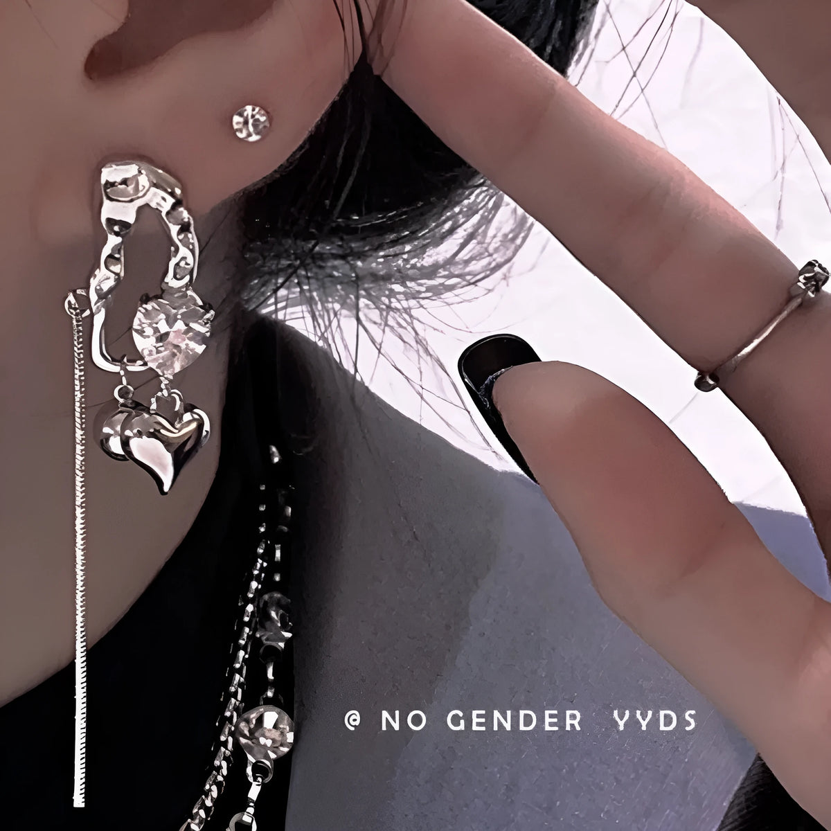 Asymmetrical textured stud earrings for women, copper and zircon, 7cm long and 3cm short, silver or gold plated
