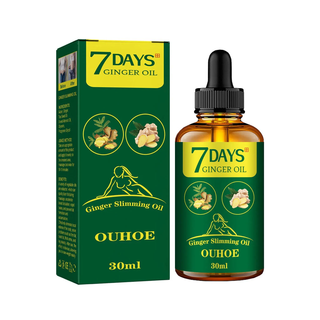 30ml bottle of ginger essential oil body shaping firming formulation for thighs and muscle toning