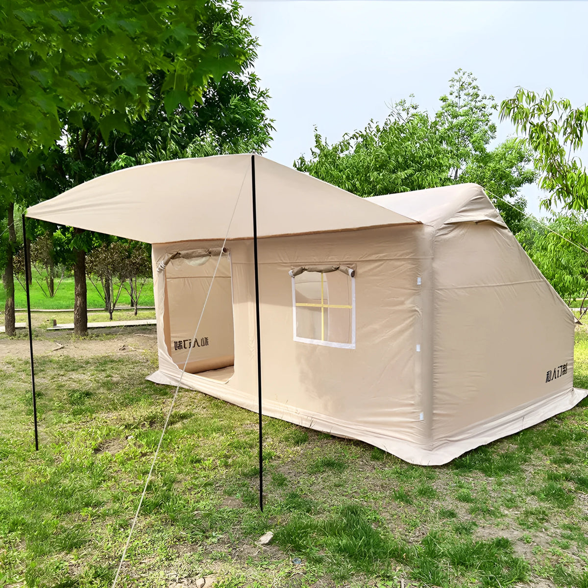 Double-layer inflatable camping tent in Oxford cloth colour with air column poles and pump included