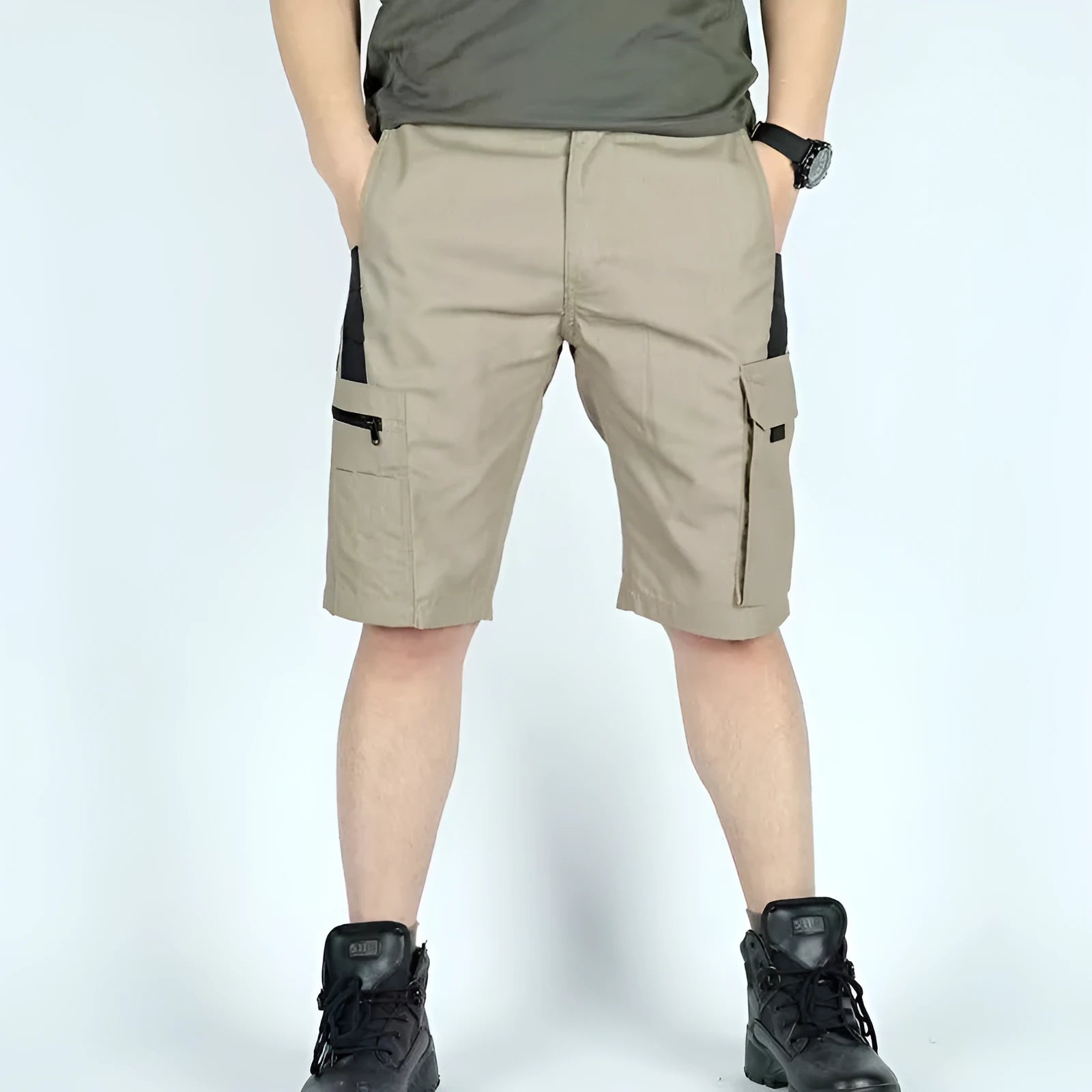 Beetle elastic waist camouflage shorts in tactical pattern with adjustable waistband