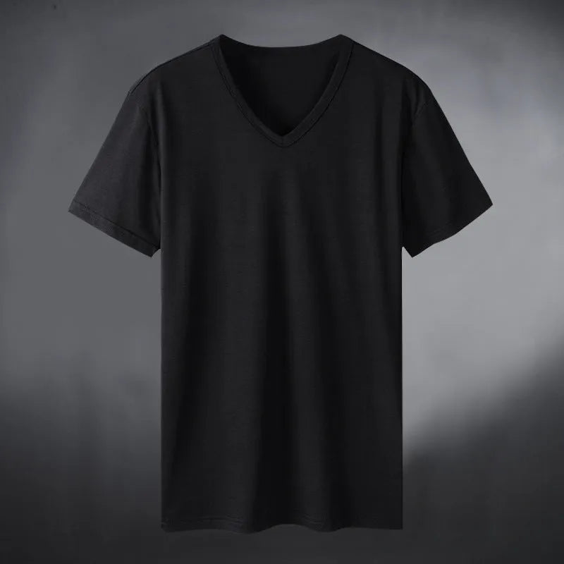Men's V-neck short sleeve T-shirt in modal hemp blend, slim fit, available in seven colours and sizes S to 3XL