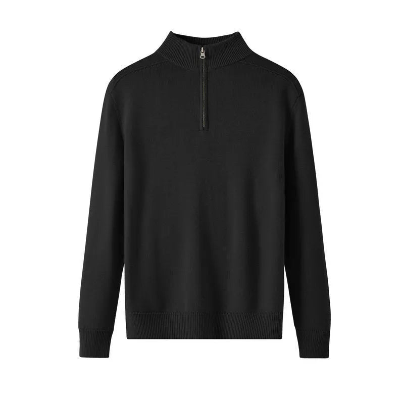 Men's thickened wool pullover sweater in black, slim fit long sleeve casual base layer, sizes M to XXXL