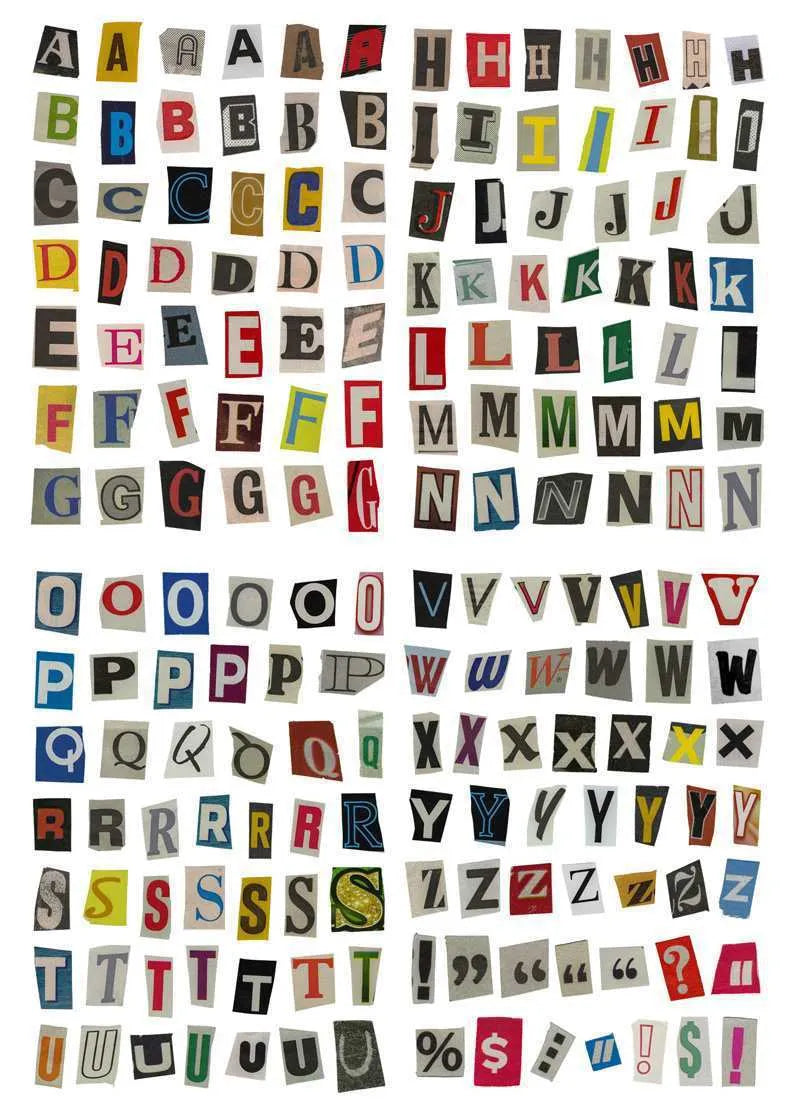 Set of decorative stickers showing English letters, numbers, and weekly words in a cute printed style.