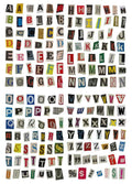 Set of decorative stickers showing English letters, numbers, and weekly words in a cute printed style.