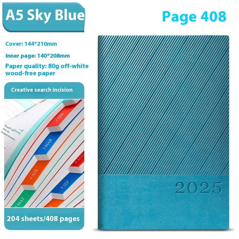 Executive leather notepad open showing 80g paper with striped PU cover in professional colour