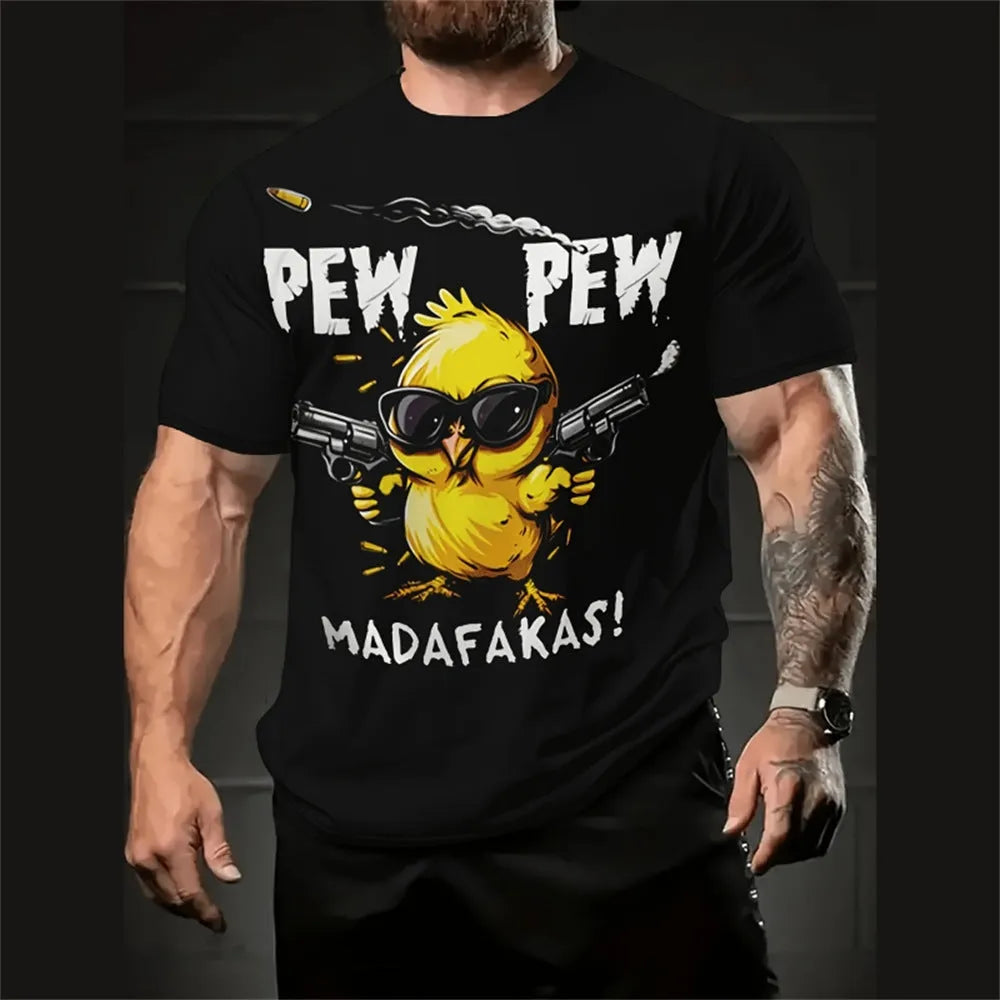 Men's loose casual t-shirt with 3D printed cartoon pattern in milk silk fabric