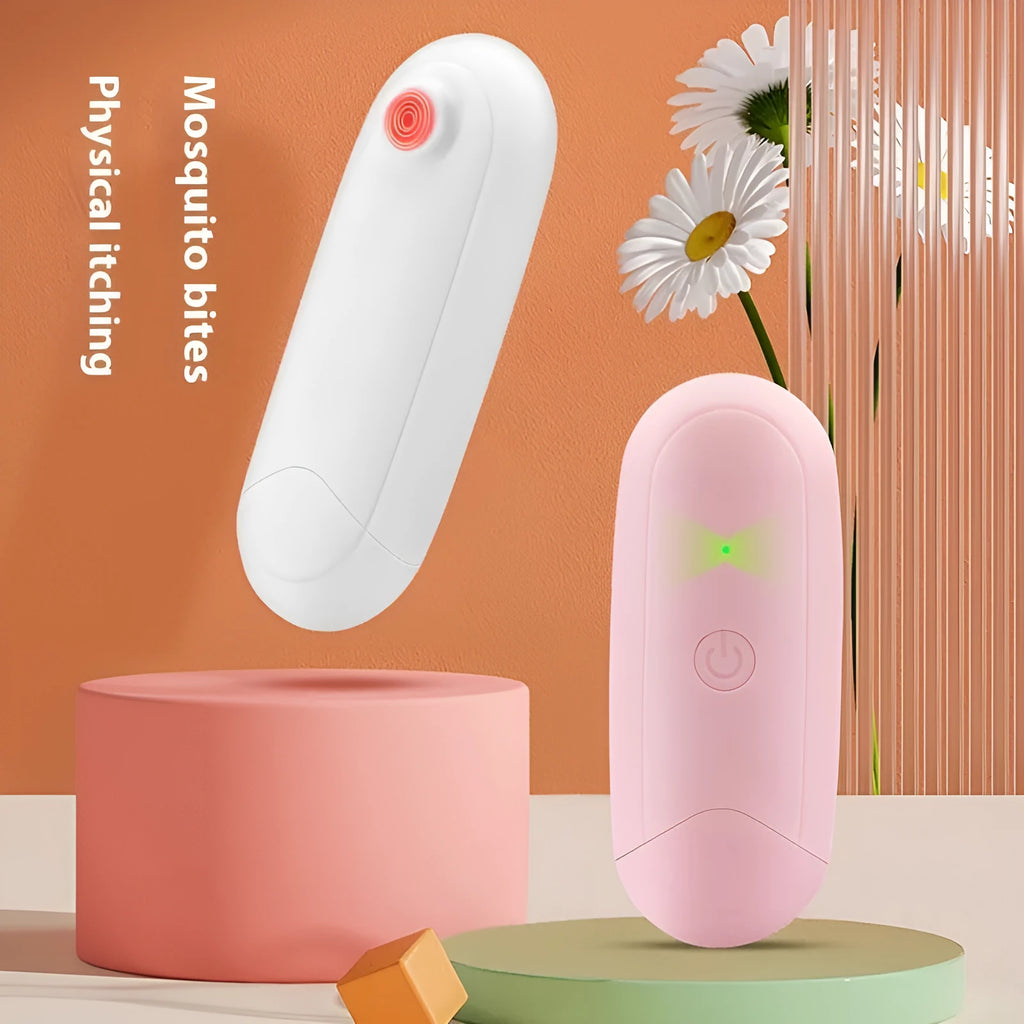 Thermal pulse itching suppressant in pink and white ABS material for mosquito bite relief