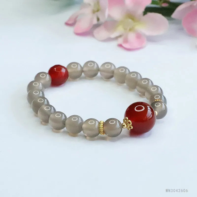 Smoky purple chalcedony red agate bracelet with 8mm geometry beads, natural stone jewellery