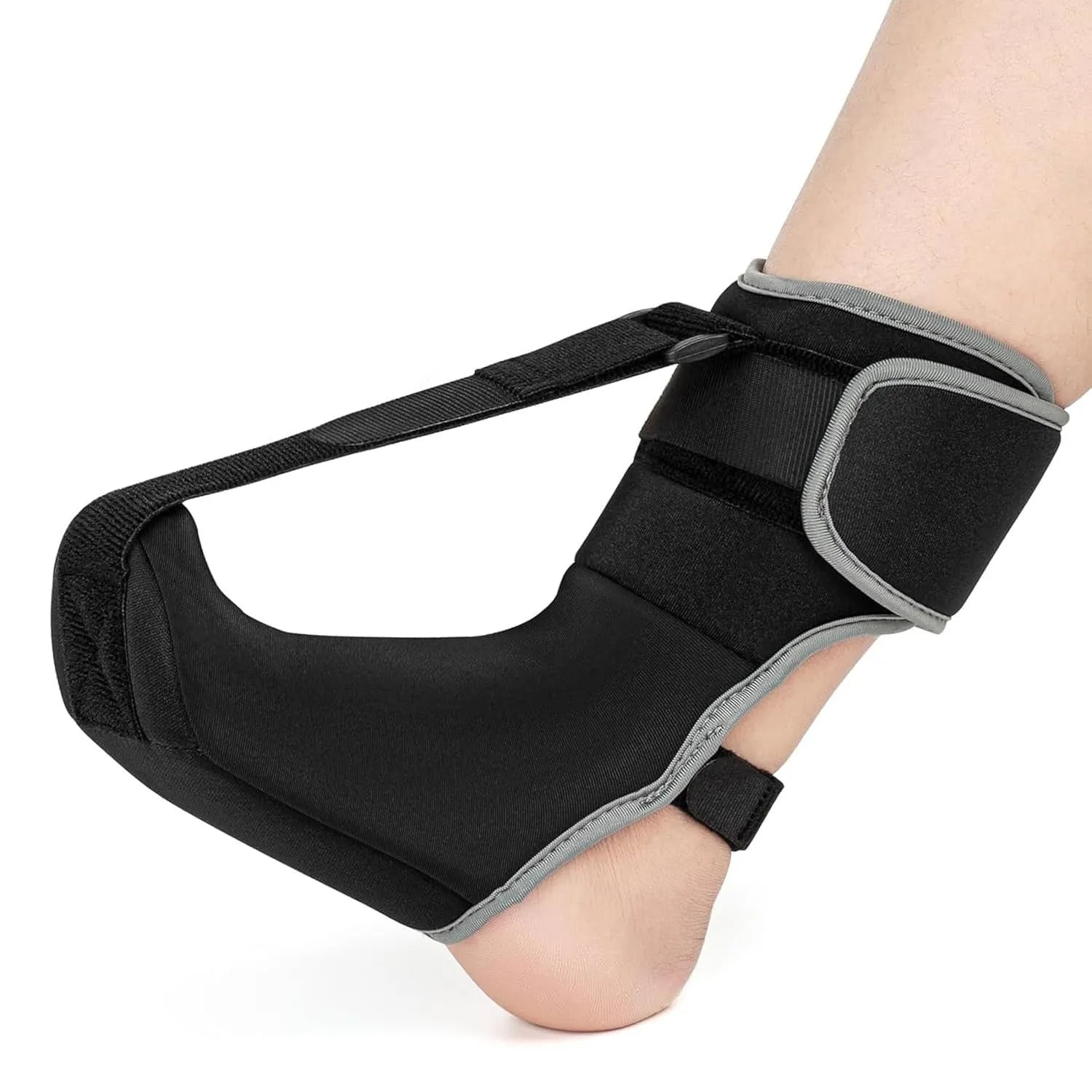 Adjustable neoprene foot dropping night splint unisex black and gray with stretch strap