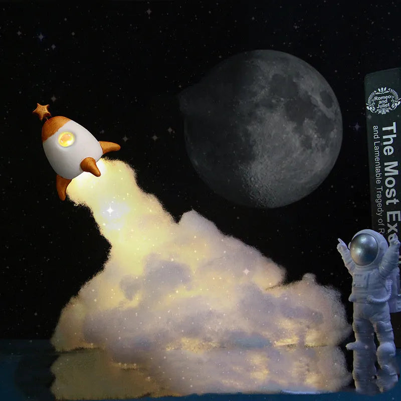 DIY astronaut rocket LED night light kit with warm white lighting and desktop decoration components