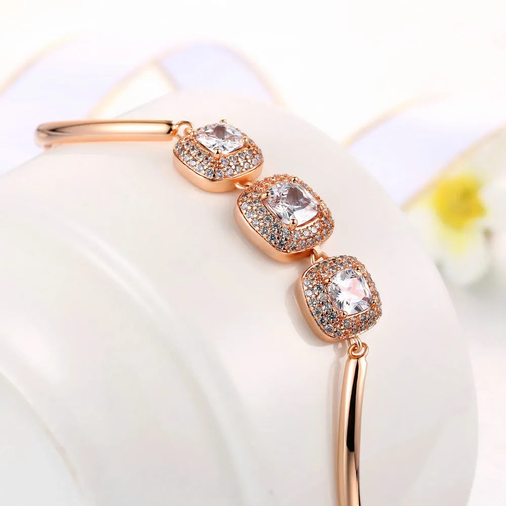 Square rock candy full diamond women's bracelet in rose gold gold-plated copper geometric design