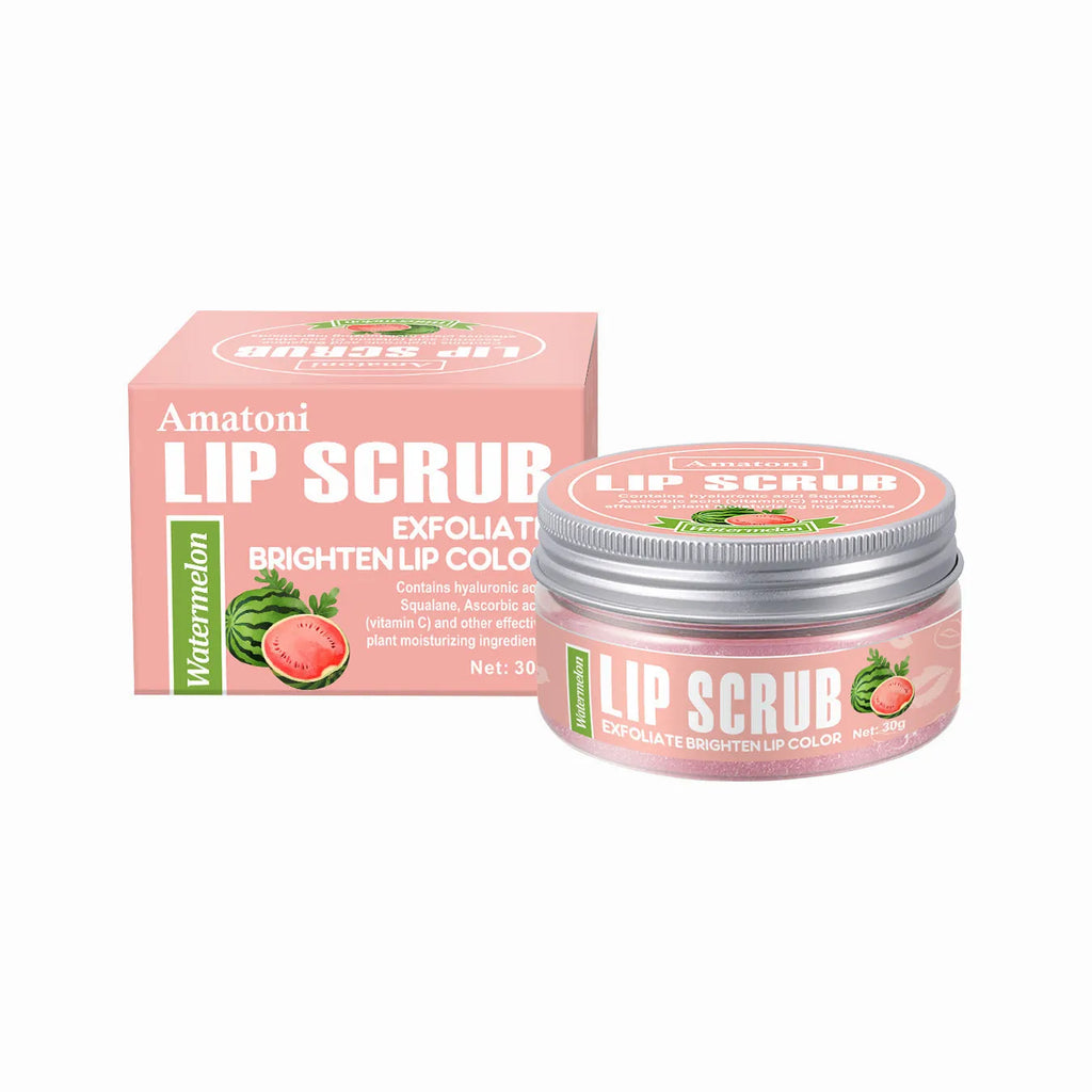 30g pot of fruit flavour lip scrub cream in coconut, raspberry, vanilla, or watermelon options