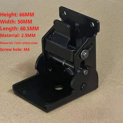 Folding furniture hinge with self-locking mechanism in multiple electroplated finishes including black bronze and matte black.