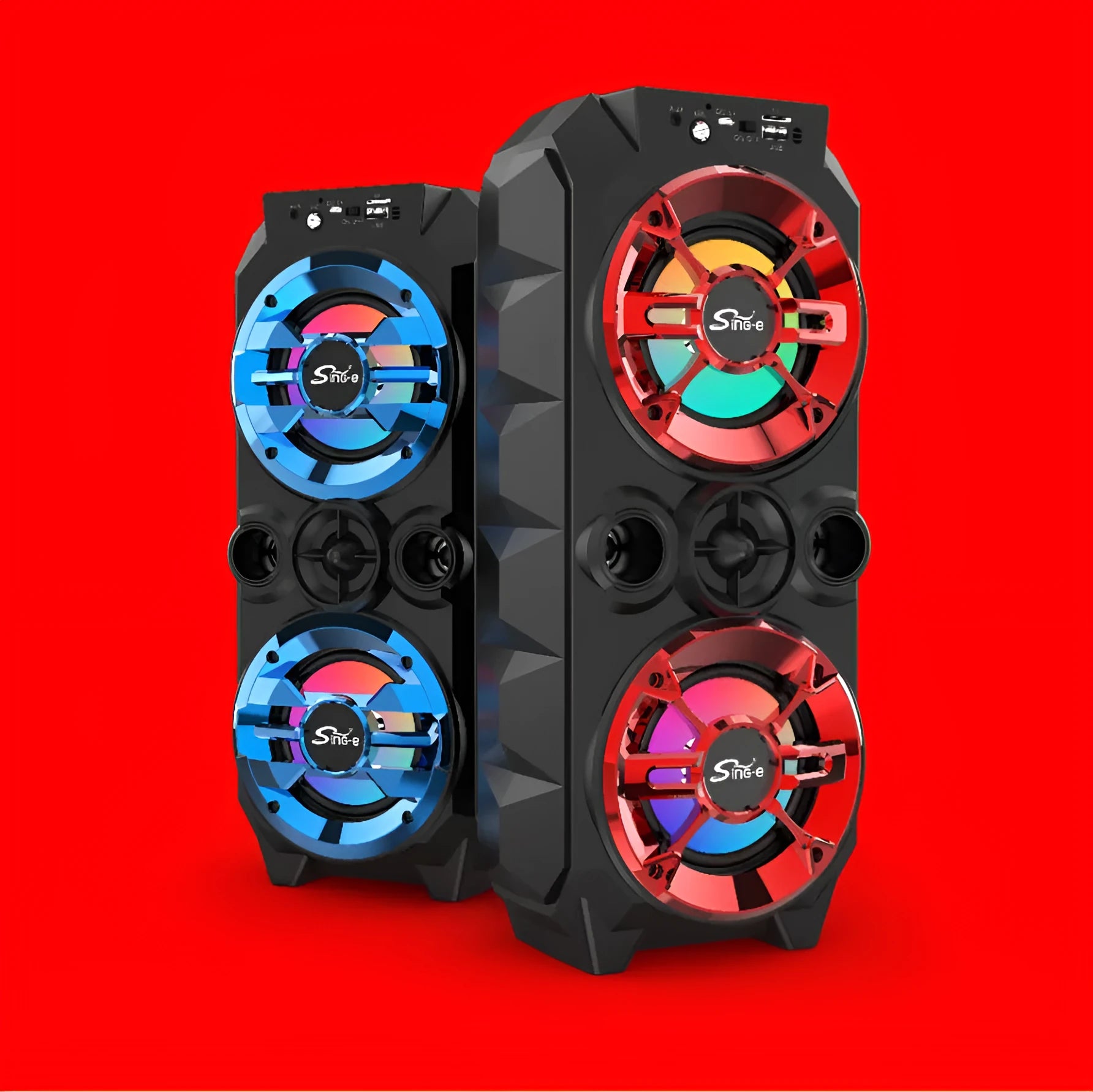 Portable Bluetooth speaker with colour-changing LED lights in pull-rod design