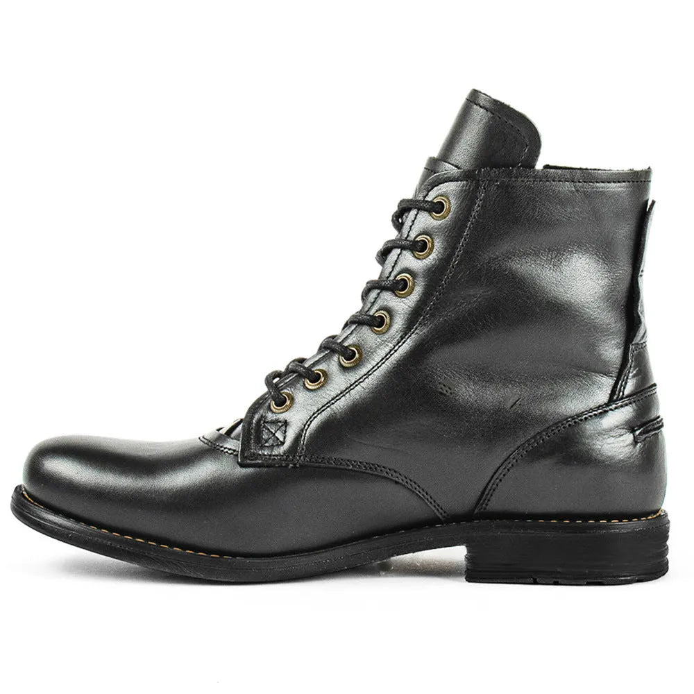 Men's retro cowboy Martin boots, black or brown, side zipper, round toe, 1-3cm low heel, sizes 38-48