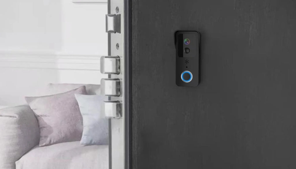 Smart waterproof HD visual doorbell intercom for front door security with rechargeable battery.