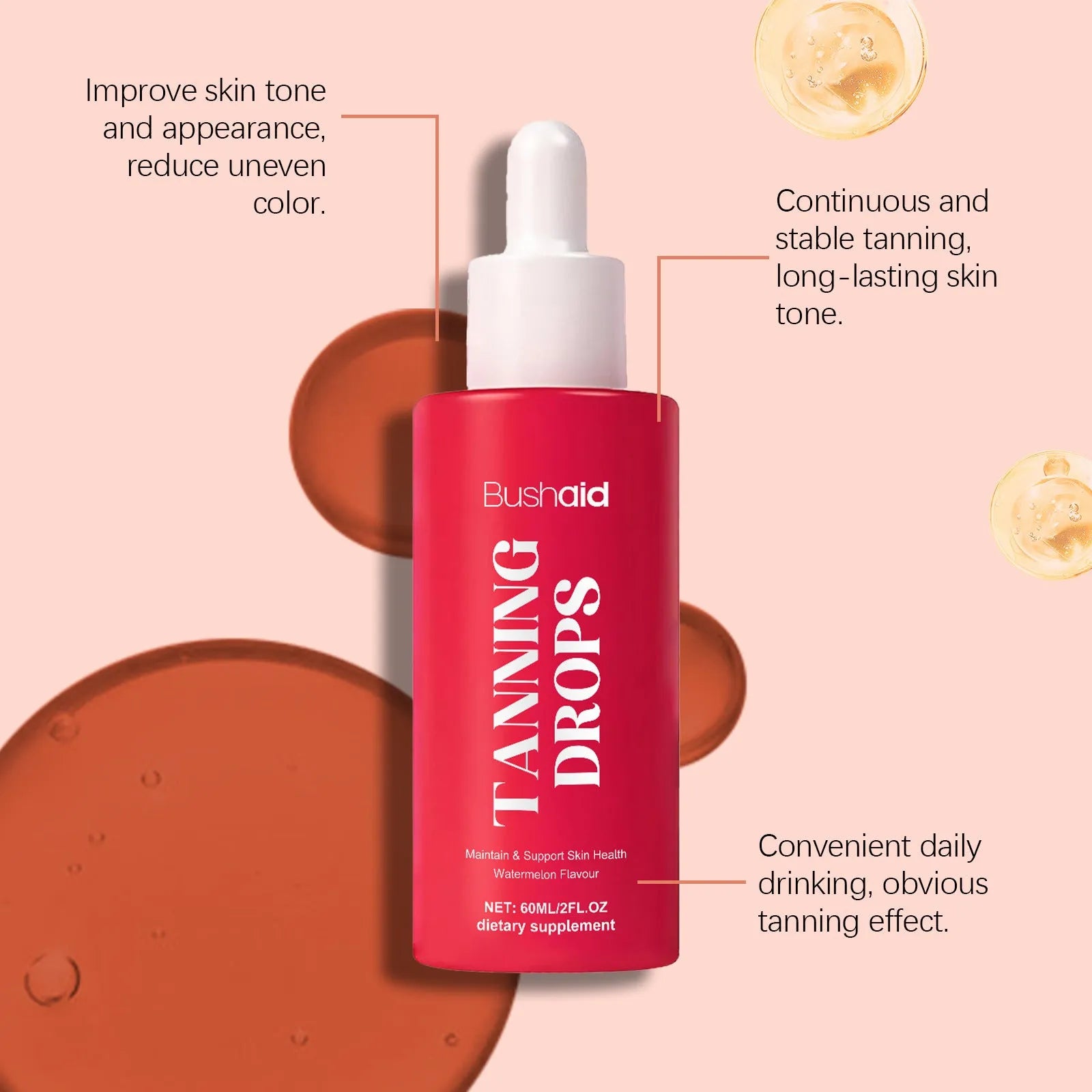 60ml bottle of Sun-free Natural Beauty Black Drops with droplet applicator for skin tone treatment