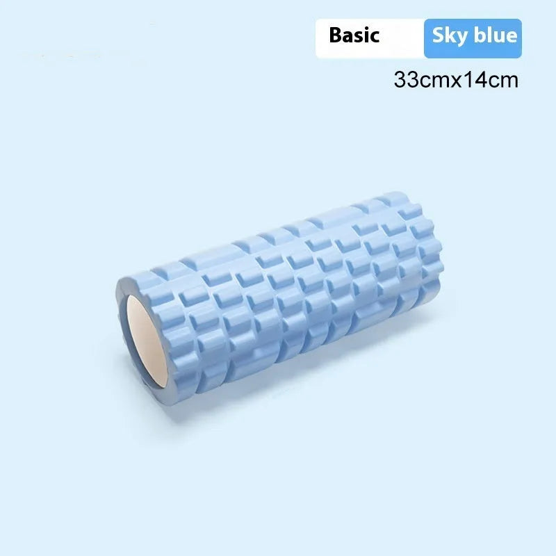 A firm EVA foam roller in a choice of colours like pink or black, shown in different sizes for fitness recovery.