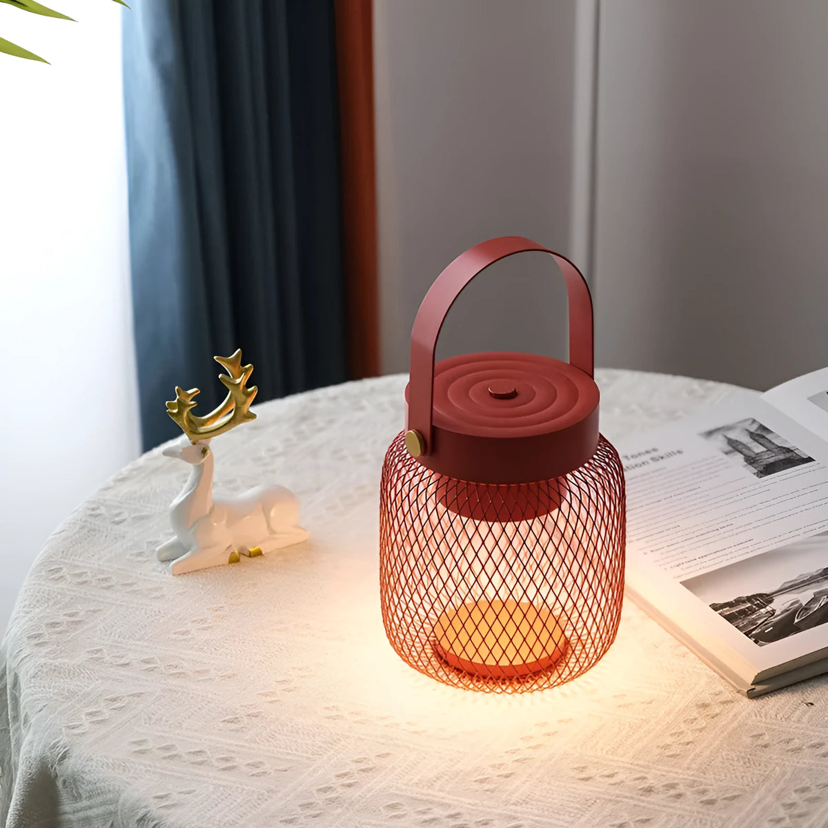 Red mini wall hanging night lamp with metal shade, touch switch, and 7W tricolour dimming