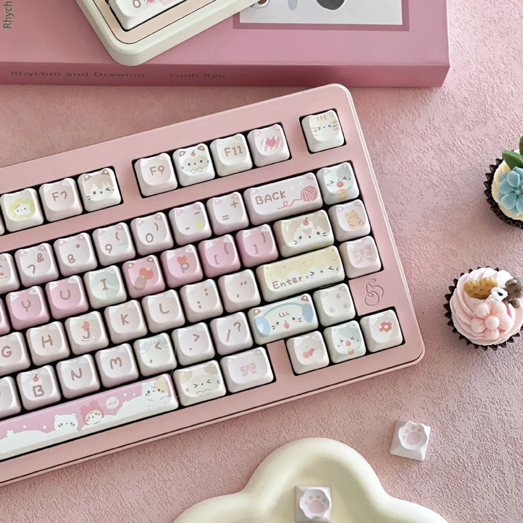 Meow Meow Team 141-piece keyboard keycap set with colourful cat design using five-sided sublimation printing