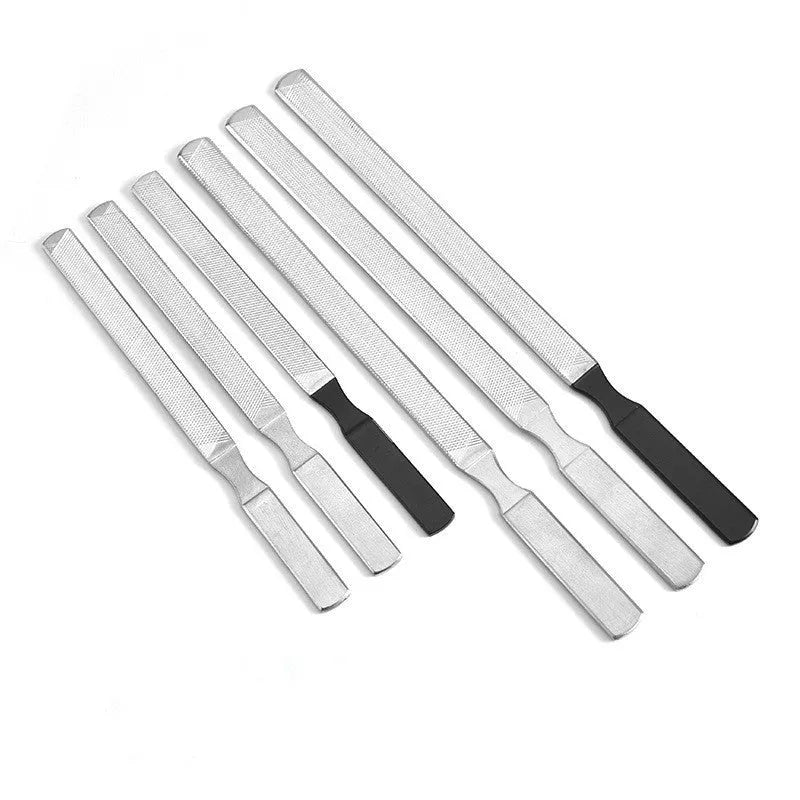 Gray stainless steel thickened nail file with coarse sand surface for manicure and pedicure