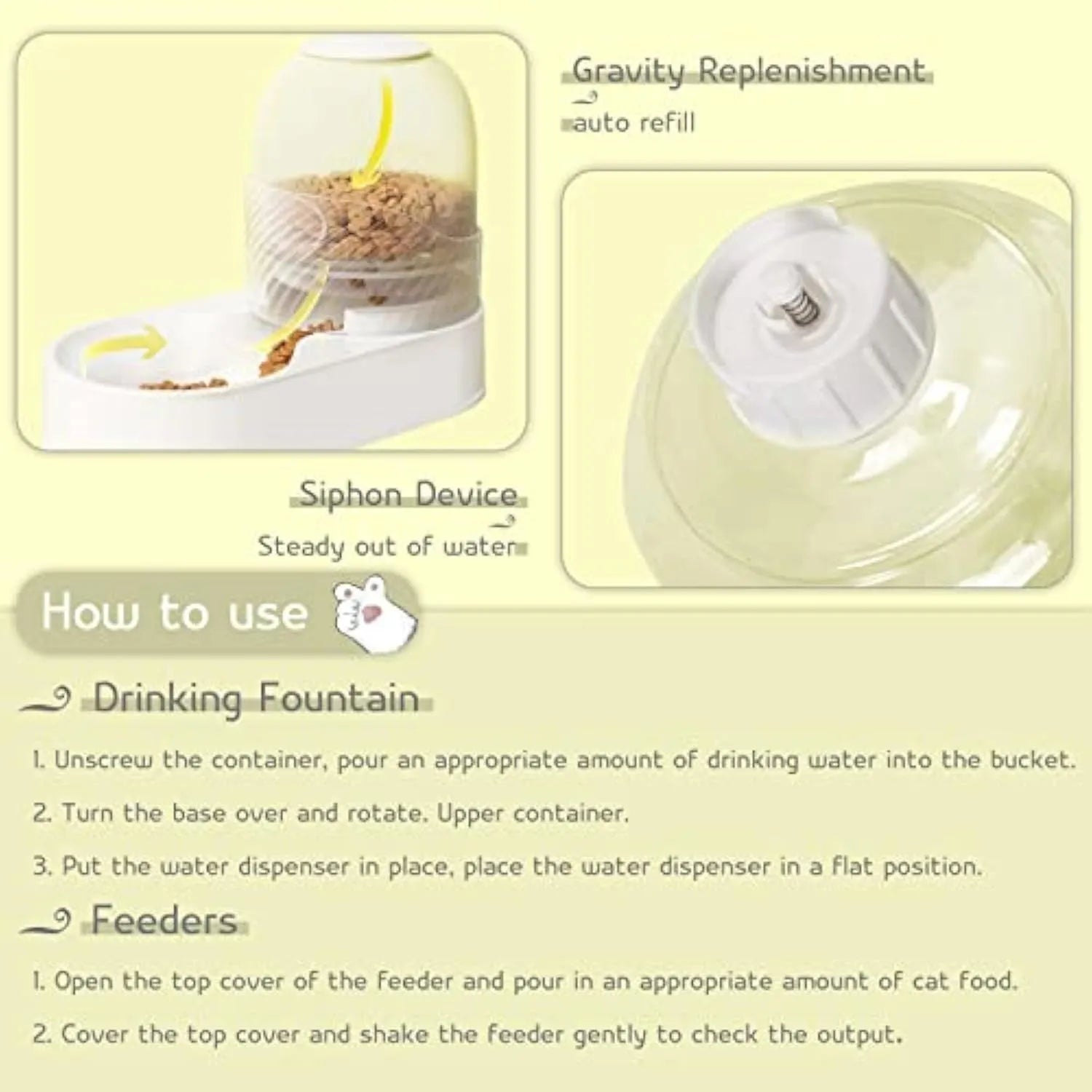 White automatic gravity cat feeder and water dispenser set with wave-patterned design.