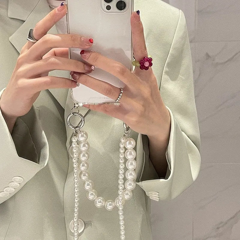 Big pearl design soft iPhone case with decorative chain in photo colour
