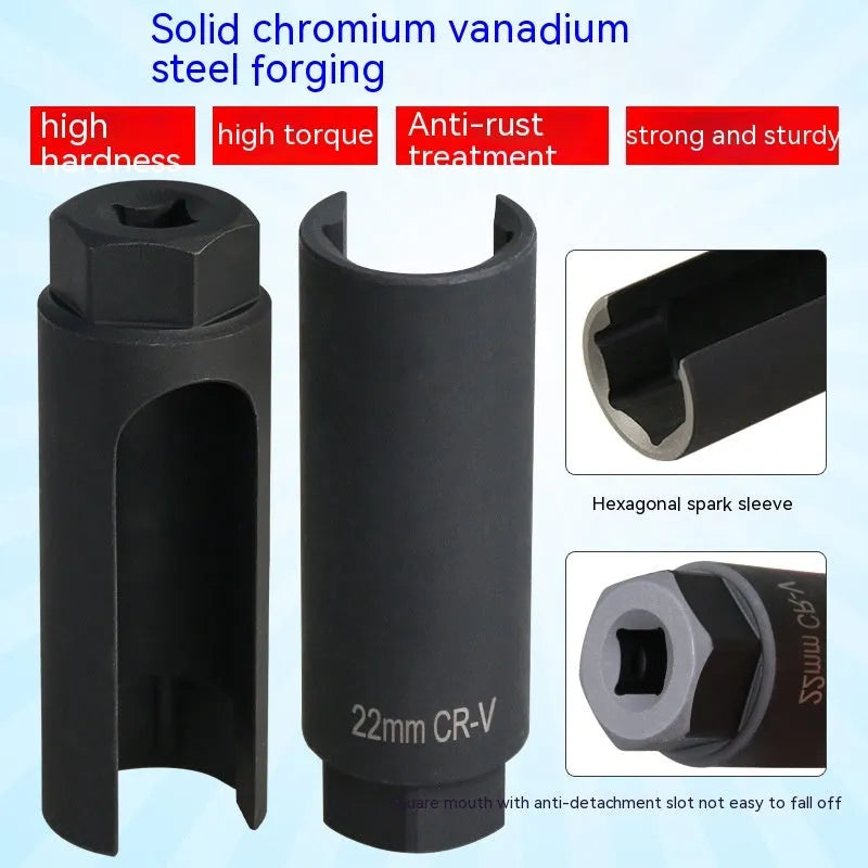 Black chromium vanadium steel oxygen sensor socket sleeve with 22mm internal diameter for automotive use