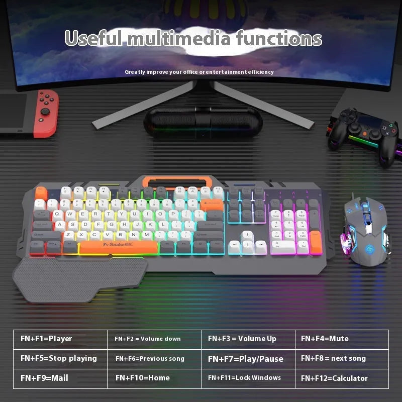 Blue wired gaming keyboard and optical mouse combo with backlit keys and 1.5 metre USB cable
