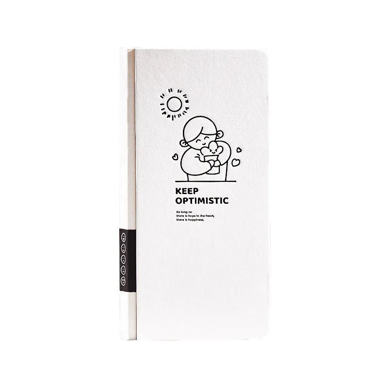 Simple plaid pattern paper notebook with a choice of themed covers, shown with a pair of stickers.