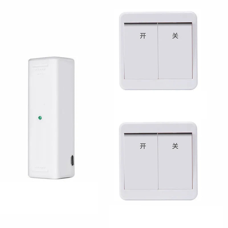 White and gold wireless voice control light switch remote kits with USB charging port on main unit.