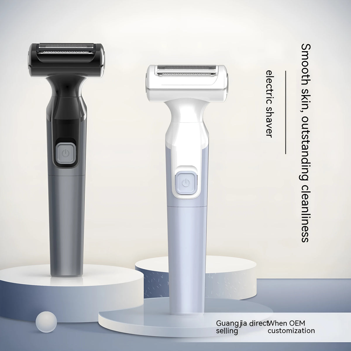 Electric hair trimmer and shaver in blue or black, fully washable ABS body, dry battery powered, for women and men