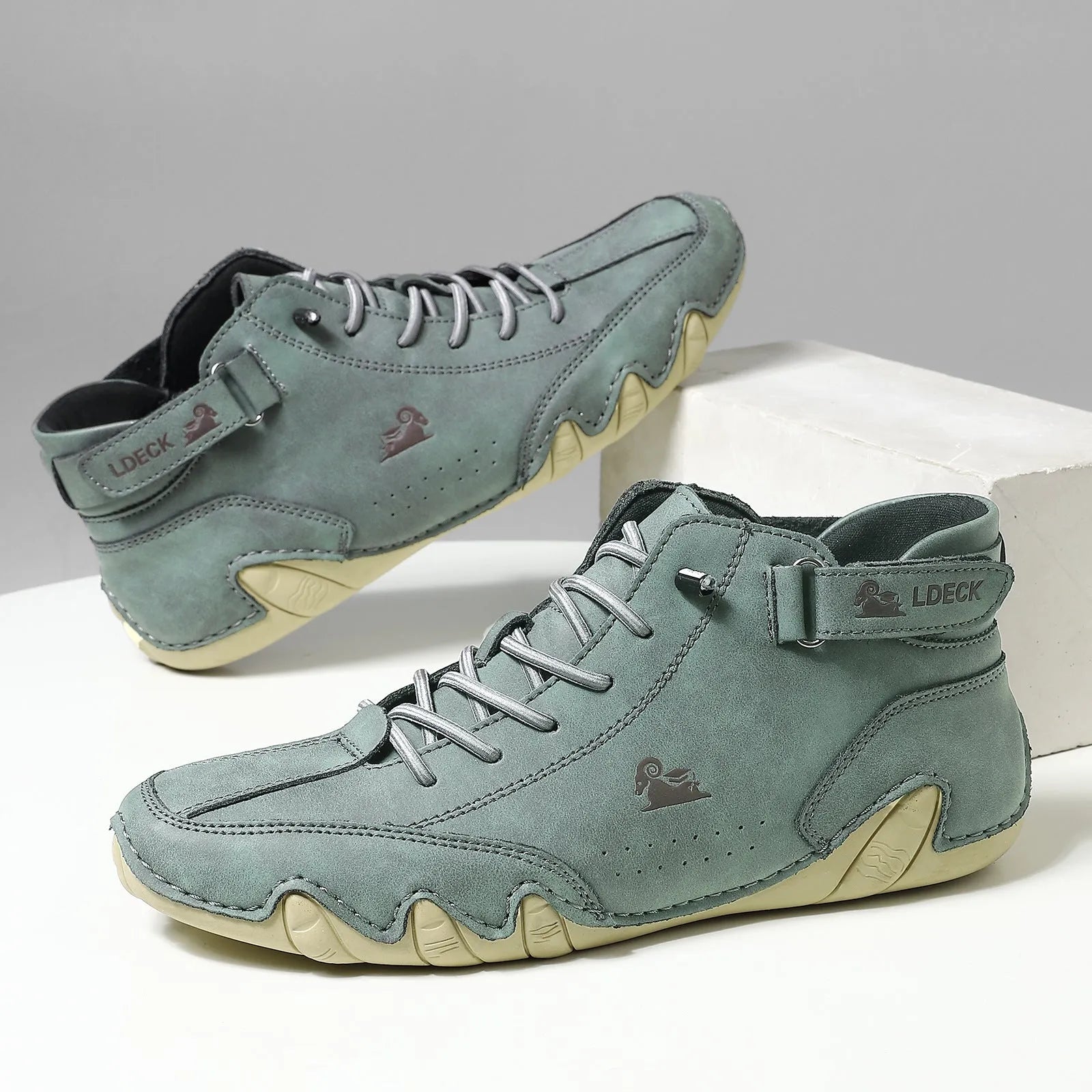 Octopus men's high top casual shoes in khaki colour with round toe and flat heel