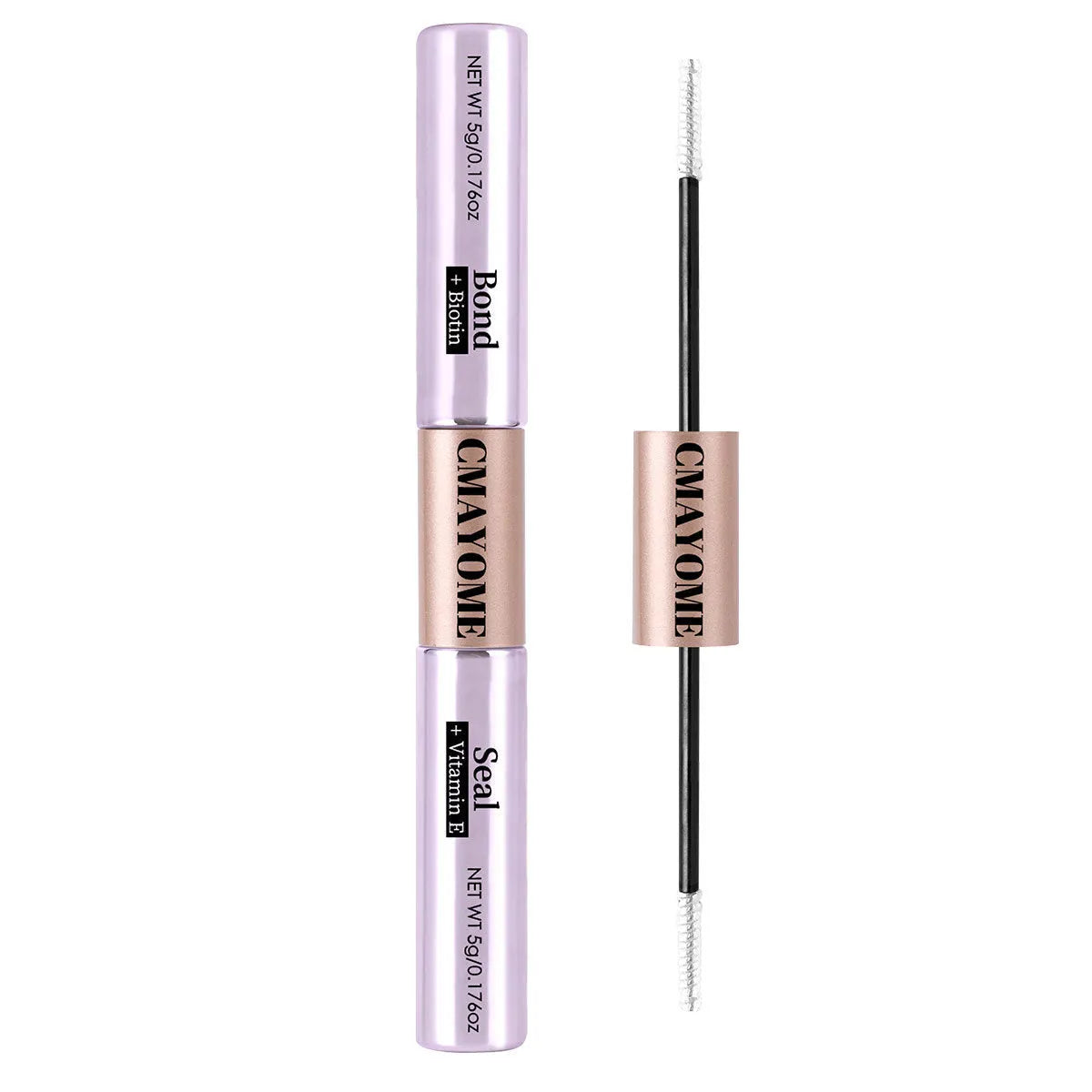 Double-headed eyelash glue in waterproof quick setting split type format with black lid and applicator tip
