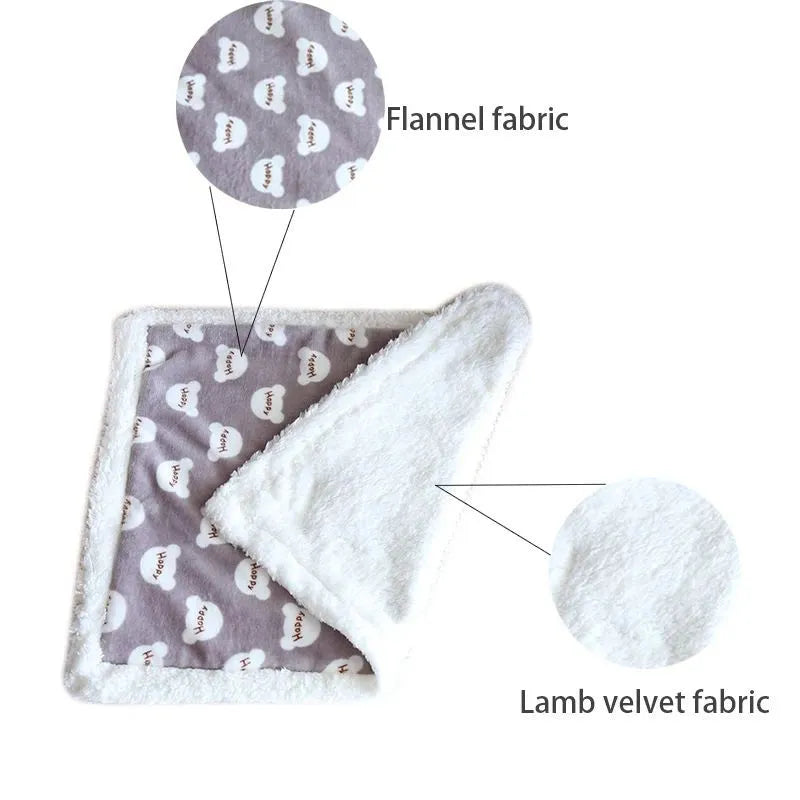 Thick lamb fleece pet dog blanket soft flannel cat cushion in blue on a wooden floor