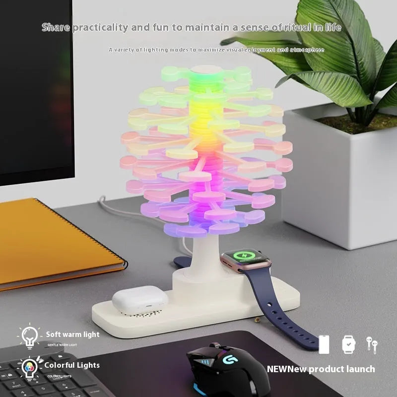 Geometric spiral tree LED table lamp on wooden desk
