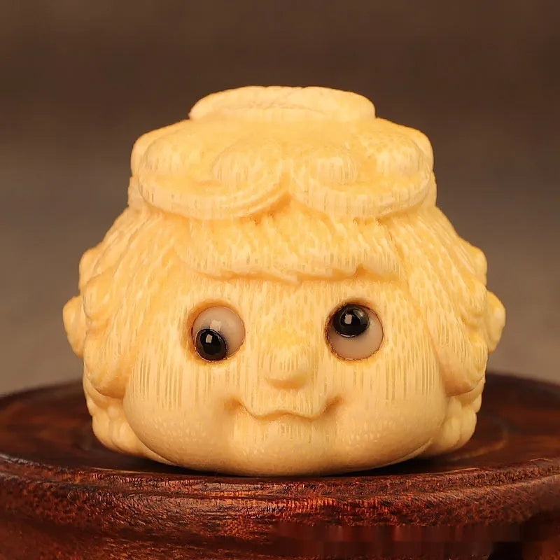 Golden toad princess bamboo carving ornament with cute style design for household display