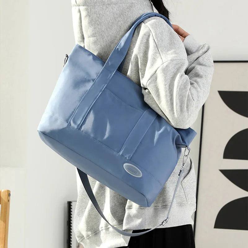 Large capacity nylon tote bag for women in casual Korean style solid colour shoulder bag 38x28x14cm